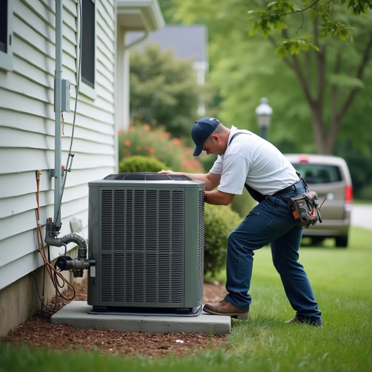 New central air conditioning condenser installed beside a Pottstown, PA home