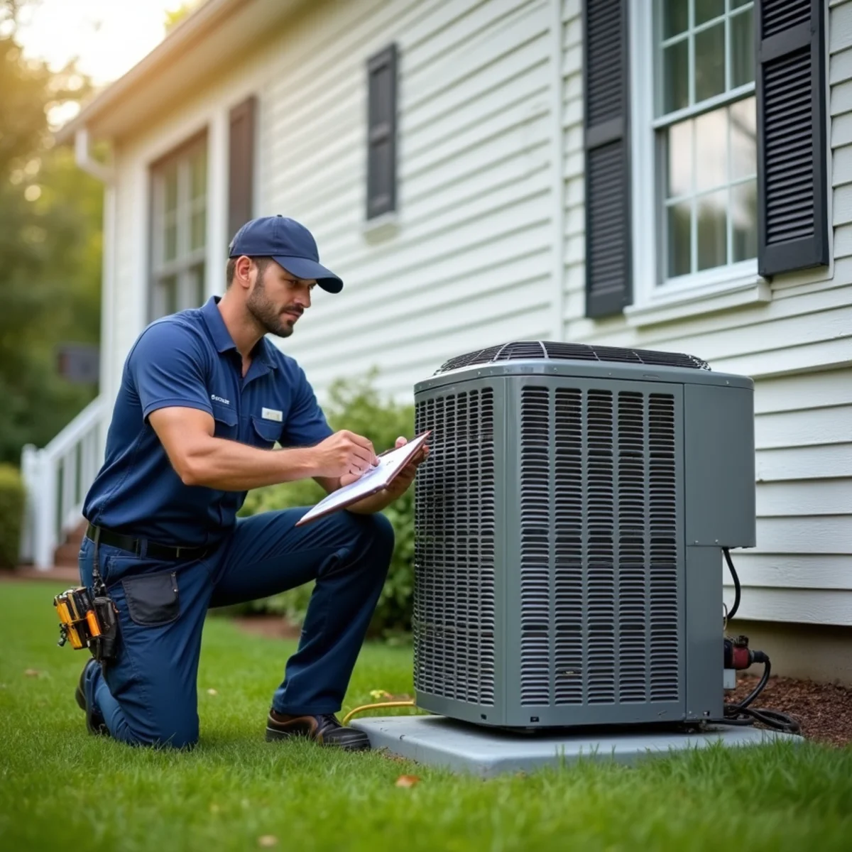 New central air conditioning condenser installed beside a Pottstown, PA home