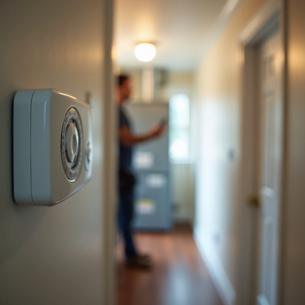 Carbon monoxide detector mounted on a hallway wall in a Pottstown, PA home