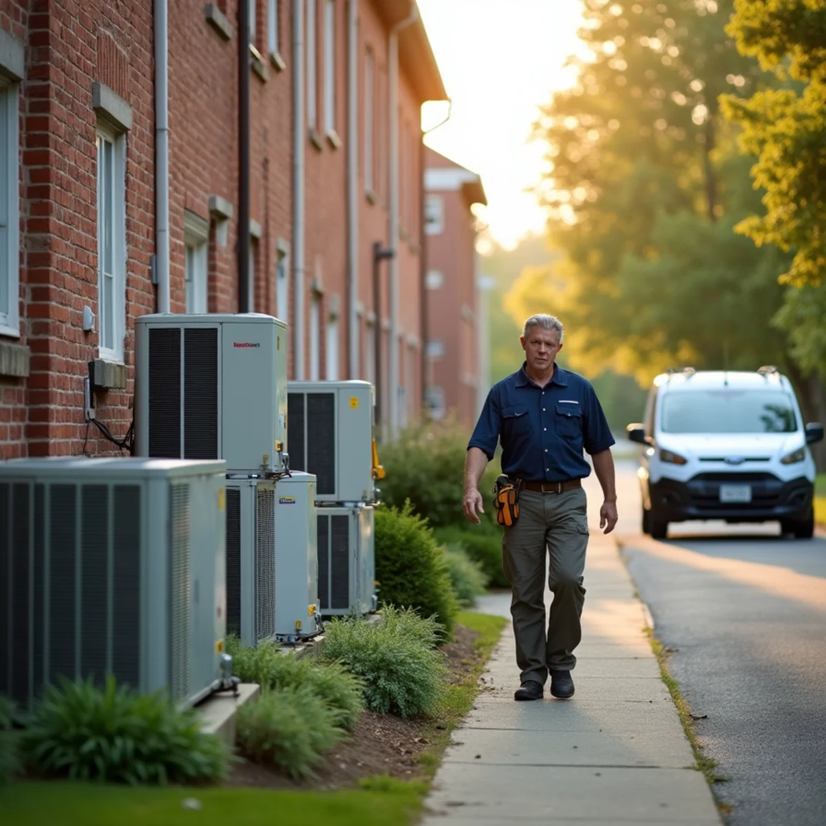 Multi-unit apartment building with HVAC equipment in Pottstown, PA