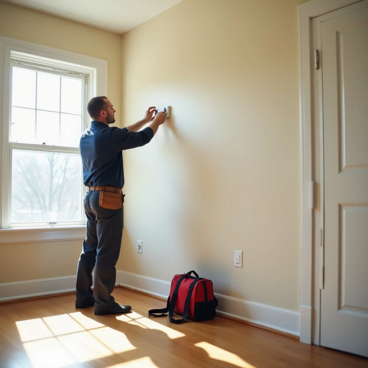 Property manager reviewing an HVAC checklist in a vacant Pottstown, PA apartment