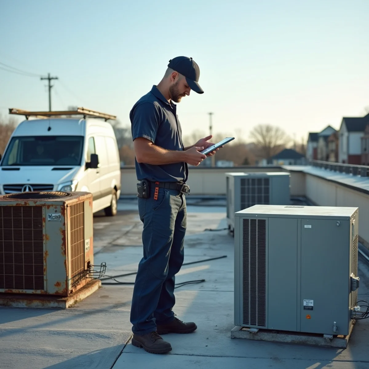 Commercial rooftop HVAC package unit on a Montgomery County, PA business building