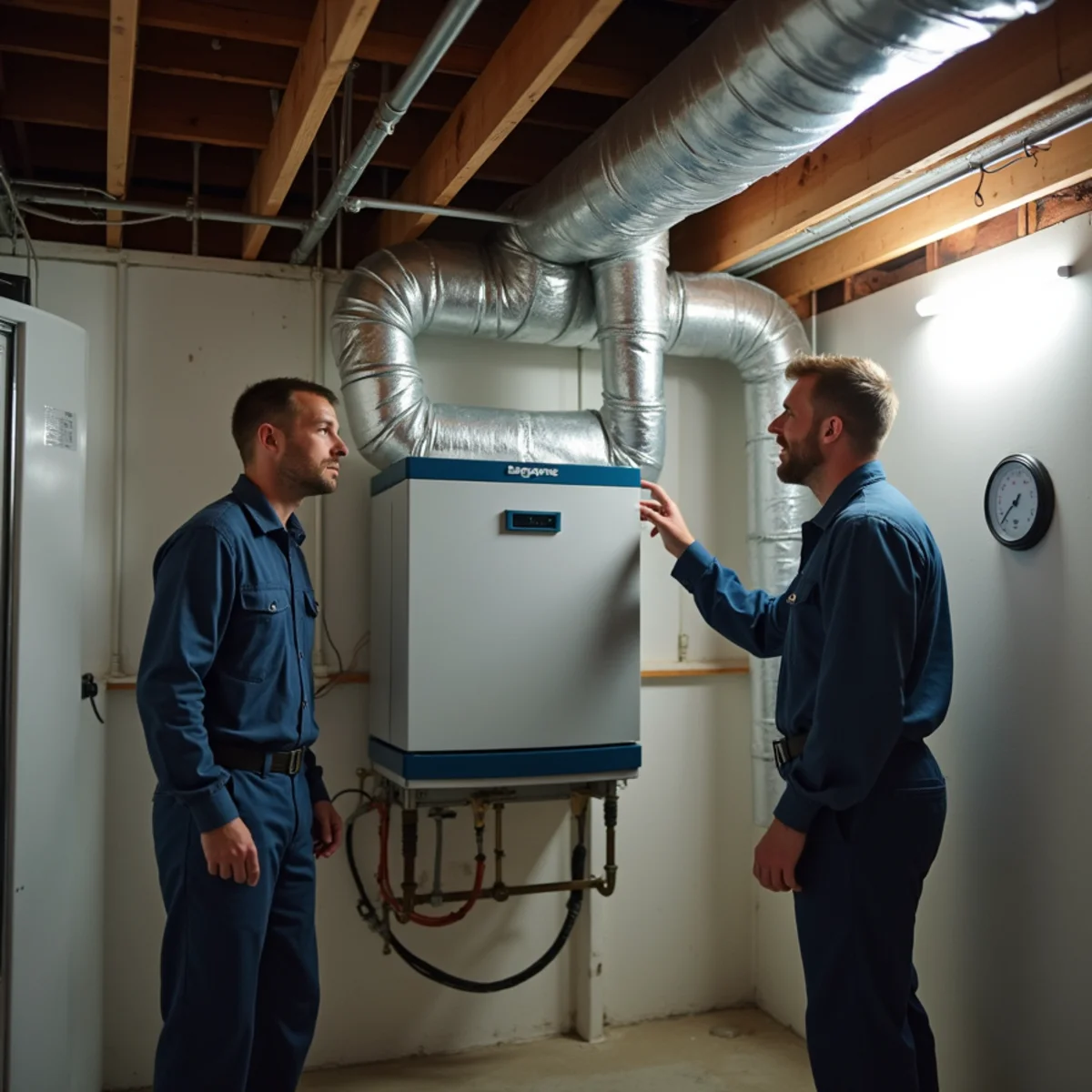 Whole-home dehumidifier installed alongside an HVAC air handler in a Pottstown, PA basement