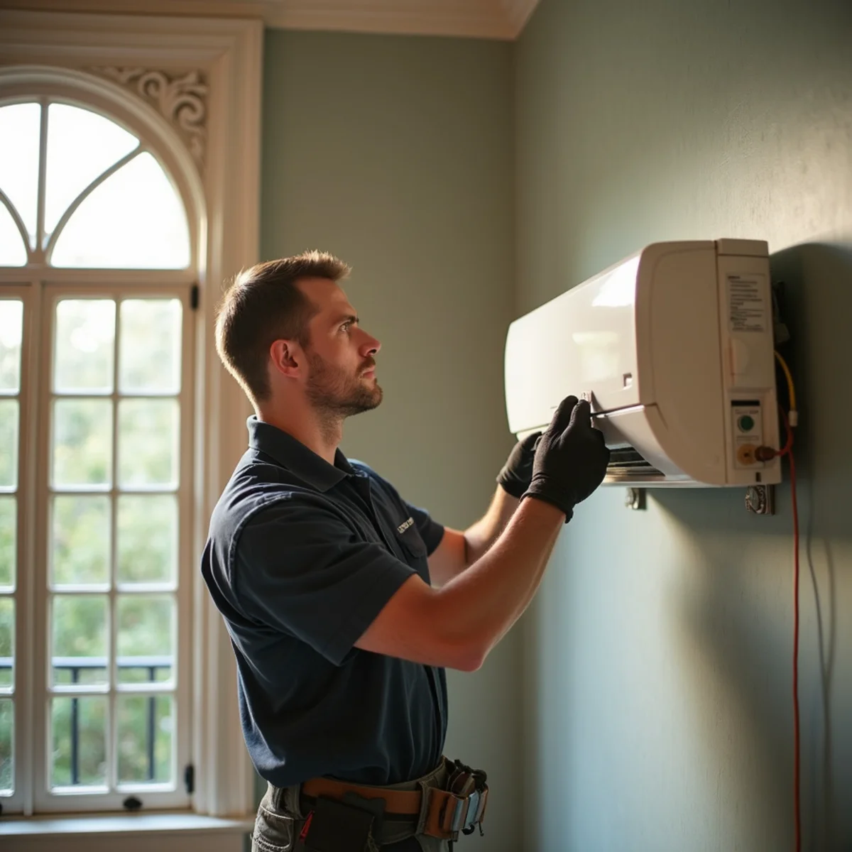HVAC technician servicing a heating system at an older home in Quakertown, PA